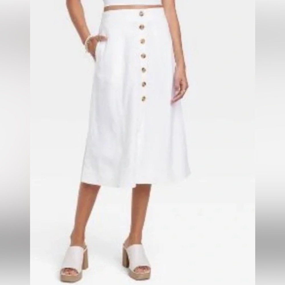 Universal Thread Button-Front White Linen Skirt - image 2